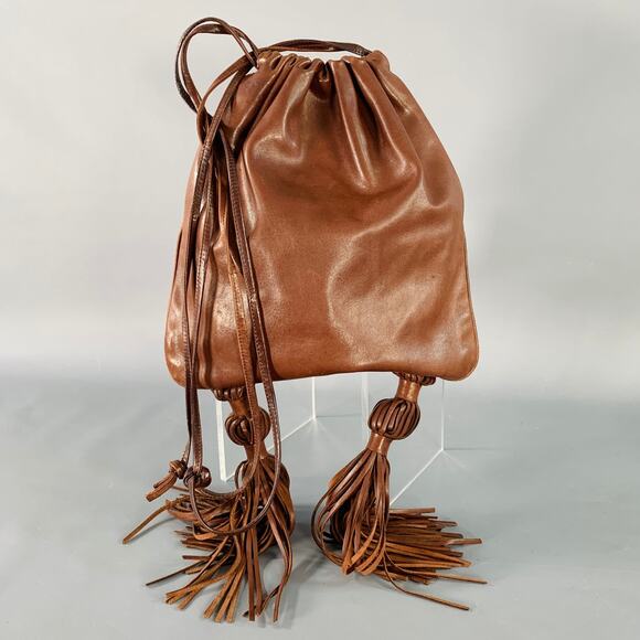 BOTTEGA VENETA Brown Leather Tassels Drawstring Crossbody Bag - Picture 1 of 11